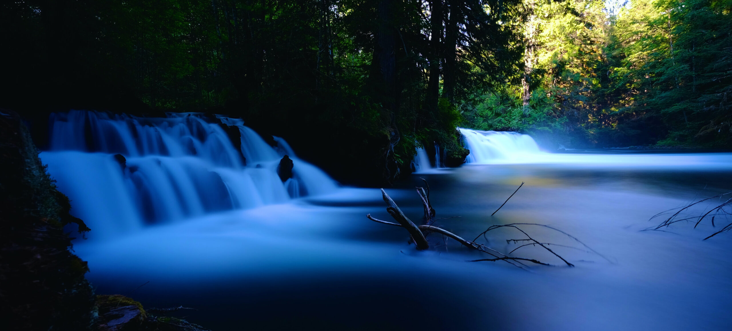 Long exposure of Vedder Falls in Nisga Lava Beds forest near Terrace BC Canada