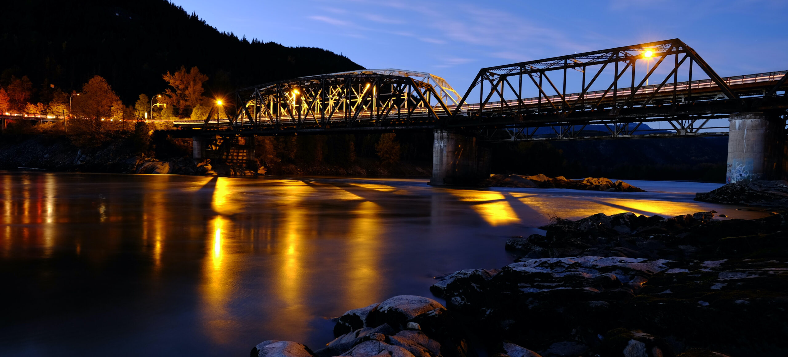 Old Bridge, Terrace, BC Canada at night.